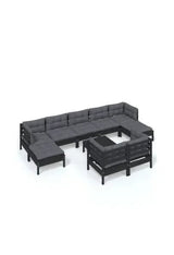 VIDAXL 3097137 Set mobiliario para jardín de 10 piezas hecho en madera con taburete color negro y cojines color gris oscuro de vidaXL