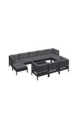 VIDAXL 3097149 Set de 11 piezas de sillones y mesa para jardín hecho en madera color negro y cojines color gris oscuro de vidaXL