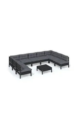 VIDAXL 3097185 Juego de muebles para jardín de 10 piezas fabricado en madera de pino color negro y cojines color gris oscuro de vidaXL