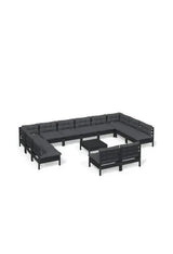 VIDAXL 3097233 Juego mobiliario de 13 piezas hecho en madera maciza de pino con reposapiés y cojines color gris oscuro de vidaXL
