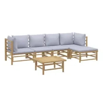 vidaxl_3155084_juego_de_sofás_y_mesa_para_jardín_de_6_piezas_fabricadas_en_bambú_con_cojines_de_color_gris_claro_vida_xl_2
