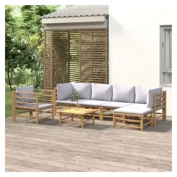 vidaxl_3155085_juego_de_sofás_y_silla_con_mesa_para_jardín_de_7_piezas_fabricadas_en_bambú_con_cojines_de_color_gris_claro_vida_xl_1