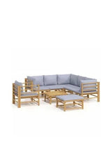VIDAXL 3155094 Juego de muebles para jardín de 8 piezas fabricado en bambú con cojines de color gris claro de vidaXL