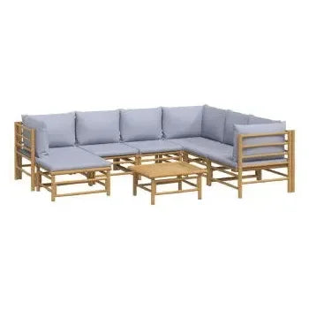 vidaxl_3155095_set_de_sofás_y_mesa_para_jardín_de_8_piezas_fabricado_en_bambú_con_cojines_de_color_gris_claro_vida_xl_2