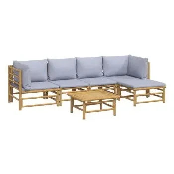 vidaxl_3155104_set_de_sofás_centrales_y_esquineros_para_jardín_de_6_piezas_fabricado_en_bambú_con_cojines_de_color_gris_claro_vida_xl_2