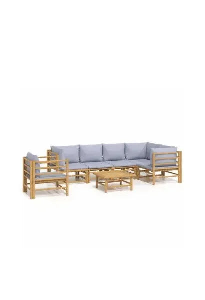 vidaxl_3155109_juego_de_sofás_y_mesa_para_jardín_de_7_piezas_fabricado_en_bambú_con_cojines_de_color_gris_claro_vida_xl_0