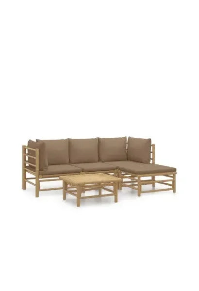 vidaxl_3155114_juego_de_sofás_y_mesa_para_jardín_de_5_piezas_fabricado_en_bambú_con_cojines_de_color_gris_topo_0