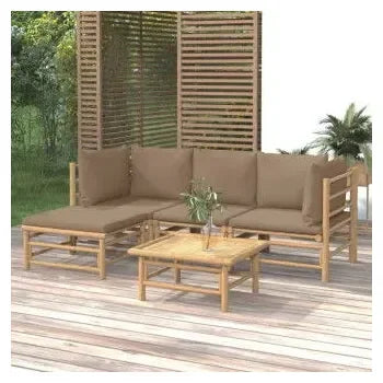 vidaxl_3155114_juego_de_sofás_y_mesa_para_jardín_de_5_piezas_fabricado_en_bambú_con_cojines_de_color_gris_topo_1