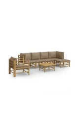 VIDAXL 3155117 Set de sofás y mesa para jardín de 7 piezas fabricado en bambú con cojines de color gris topo de vidaXL