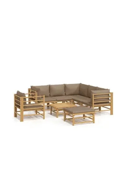 vidaxl_3155126_set_de_sofás_y_silla_con_mesa_para_jardín_de_8_piezas_fabricado_en_bambú_con_cojines_de_color_gris_topo_vida_xl_0