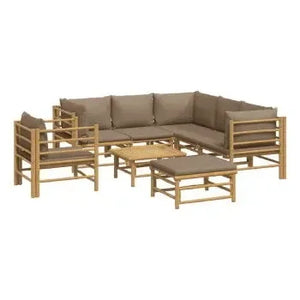 vidaxl_3155126_set_de_sofás_y_silla_con_mesa_para_jardín_de_8_piezas_fabricado_en_bambú_con_cojines_de_color_gris_topo_vida_xl_2