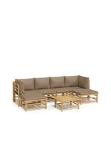 VIDAXL 3155133 Juego de sofás con mesa y reposapiés para jardín de 7 piezas fabricado en bambú con cojines de color gris topo de vidaXL