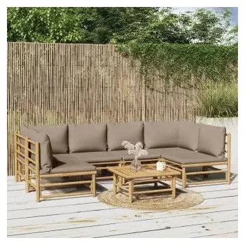 vidaxl_3155134_set_de_sofás_con_mesa_para_jardín_de_7_piezas_fabricado_en_bambú_con_cojines_de_color_gris_topo_vida_xl_1