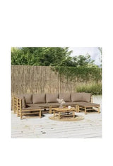 VIDAXL 3155142 Set de sofás y mesa para jardín de 8 piezas fabricado en bambú con cojines de color gris topo de vidaXL
