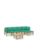VIDAXL 3155148 Set de sofás con reposapiés y mesa para jardín de 6 piezas de madera con cojines de color verde de vidaXL