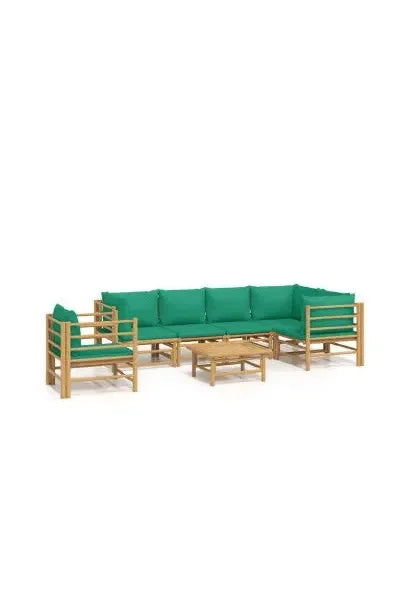 vidaxl_3155157_set_de_sofás_y_silla_para_jardín_de_7_piezas_fabricado_en_bambú_con_cojines_de_color_verde_vida_xl_0
