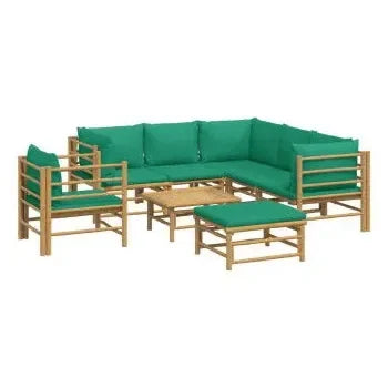 vidaxl_3155158_set_de_sofás_y_silla_para_jardín_de_8_piezas_fabricado_en_bambú_con_cojines_de_color_verde_vida_xl_2
