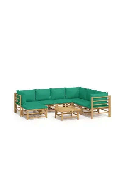 vidaxl_3155159_set_de_sofás_y_reposapiés_para_jardín_de_8_piezas_fabricado_en_bambú_con_cojines_de_color_verde_vida_xl_0