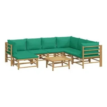 vidaxl_3155159_set_de_sofás_y_reposapiés_para_jardín_de_8_piezas_fabricado_en_bambú_con_cojines_de_color_verde_vida_xl_2
