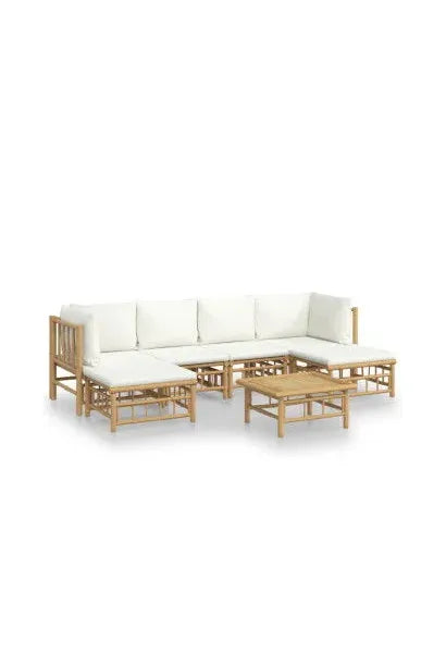 vidaxl_3155197_juego_de_sofá_y_reposapiés_para_jardín_de_7_piezas_fabricado_en_bambú_con_cojines_de_color_blanco_vida_xl_0