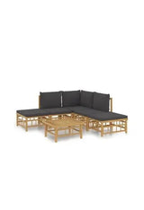 VIDAXL 3155207 Set de sofás y reposapiés con mesa para jardín de 6 piezas fabricado en bambú con cojines Grises de vidaXL