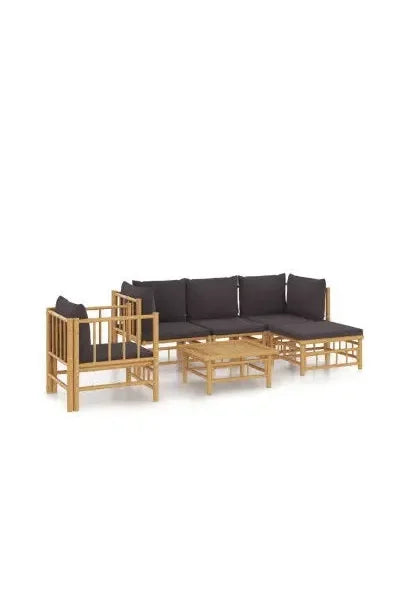 vidaxl_3155211_set_de_sofás_y_silla_con_reposapiés_con_mesa_para_jardín_de_6_piezas_fabricado_en_bambú_con_cojines_grises_vida_xl_0