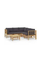 VIDAXL 3155220 Juego de sofás con mesa para jardín de 6 piezas fabricado en bambú con cojines Grises de vidaXL