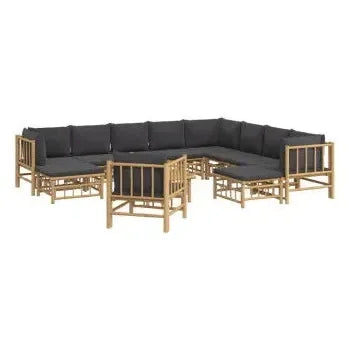 vidaxl_3155226_set_de_sofás_y_silla_con_reposapiés_para_jardín_de_12_piezas_fabricado_en_bambú_con_cojines_grises_vida_xl_2