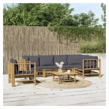 vidaxl_3155237_set_de_sofás_y_silla_con_mesa_para_jardín_de_7_piezas_fabricado_en_bambú_con_cojines_grises_vida_xl_1