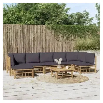 vidaxl_3155238_set_de_sofás_y_reposapiés_con_mesa_para_jardín_de_8_piezas_fabricado_en_bambú_con_cojines_grises_vida_xl_1