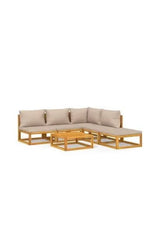 VIDAXL 3155268 Set de sofás con reposapiés y mesa de jardín de 6 piezas fabricado en madera maciza con cojines gris topo de vidaXL
