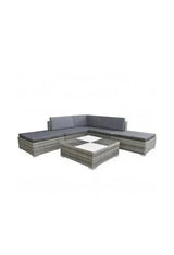 VIDAXL 42737 Conjunto de jardín de 6 piezas de sofás con mesa y reposapiés de ratán sintético gris de vidaXL
