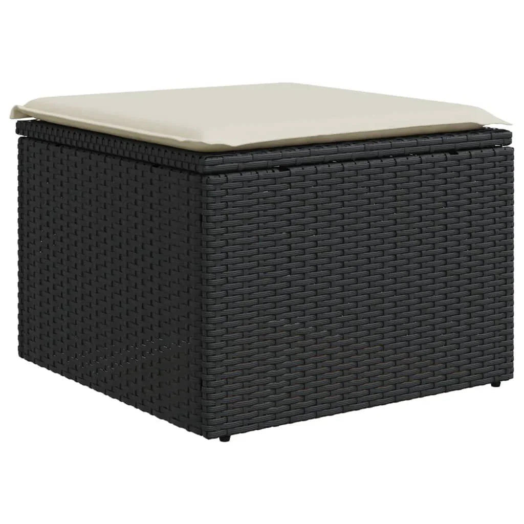 Banqueta de jardim com almofada acolchoada em rattan sintético preto de 55x55x37 cm